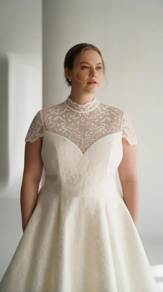 Mock Neck Illusion Yoke with Trumpet Skirt Wedding Dress