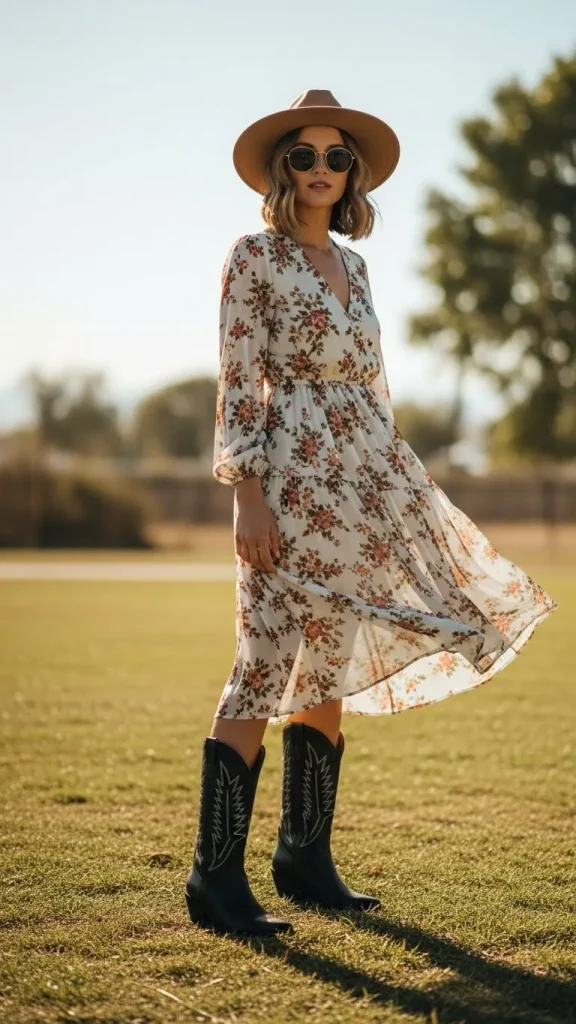 Modern Western Boots with a Dress