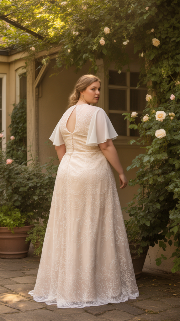 Modified Keyhole Back with Flutter Sleeves Wedding Dress