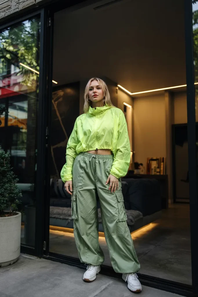 Neon Windbreaker and Baggy Cargo Pants