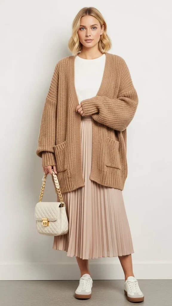 Oversized Cardigan with Midi Skirt