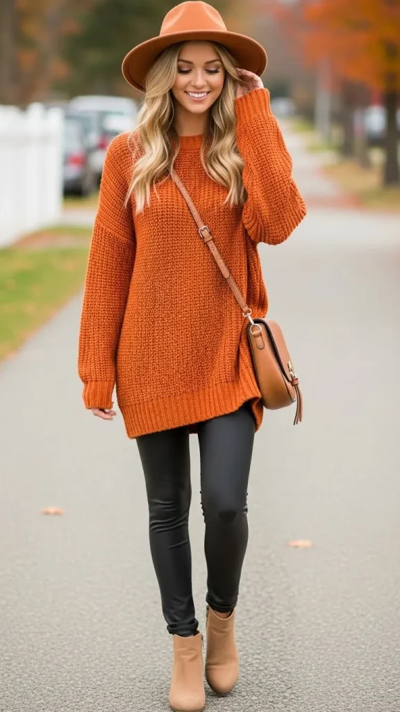 Oversized Pumpkin Sweater with Leggings