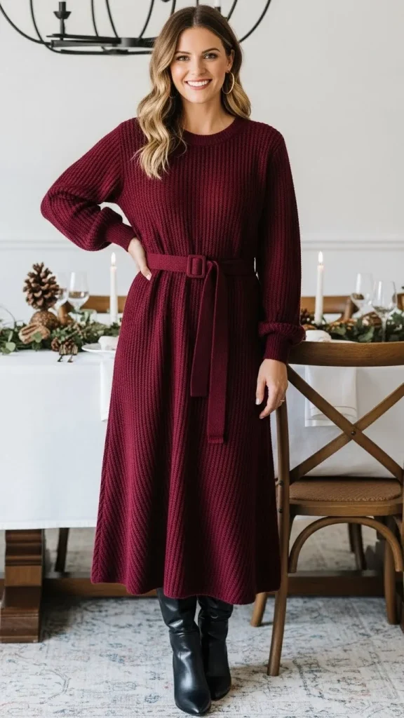 Oxblood Knit Dress with Belt