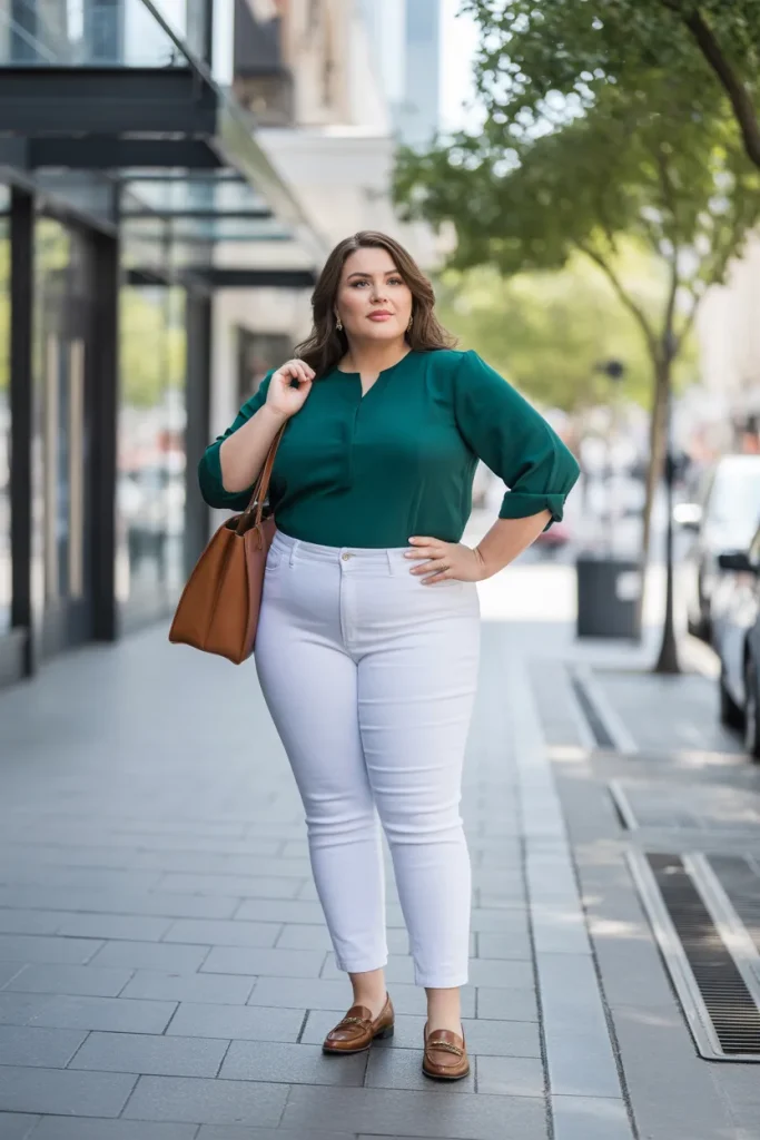 Pair a Fitted Blouse with White Denim
