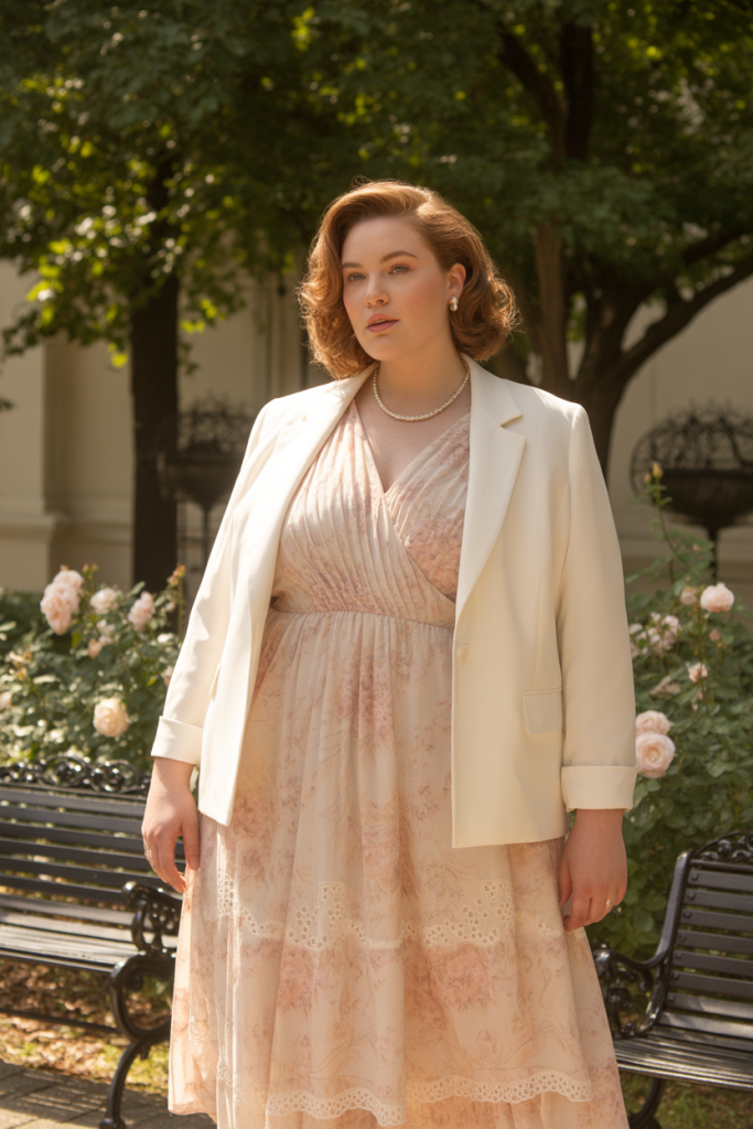 Pair a vintage floral or eyelet dress with a structured jacket