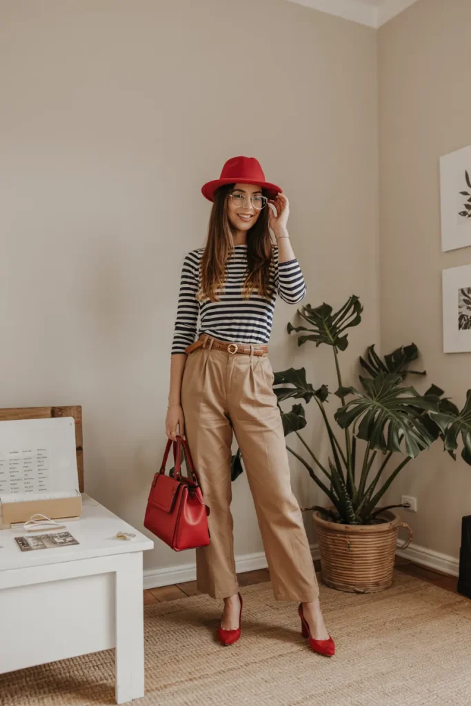 Parisian Chic Breton Stripes and Red Accessories Spring Style