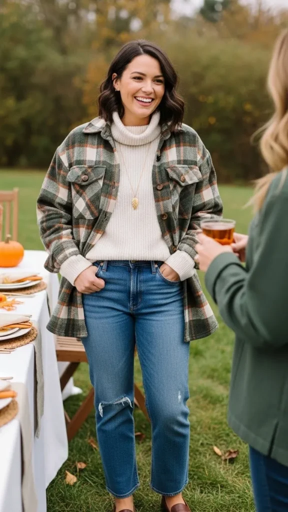 Plaid Shacket with Denim