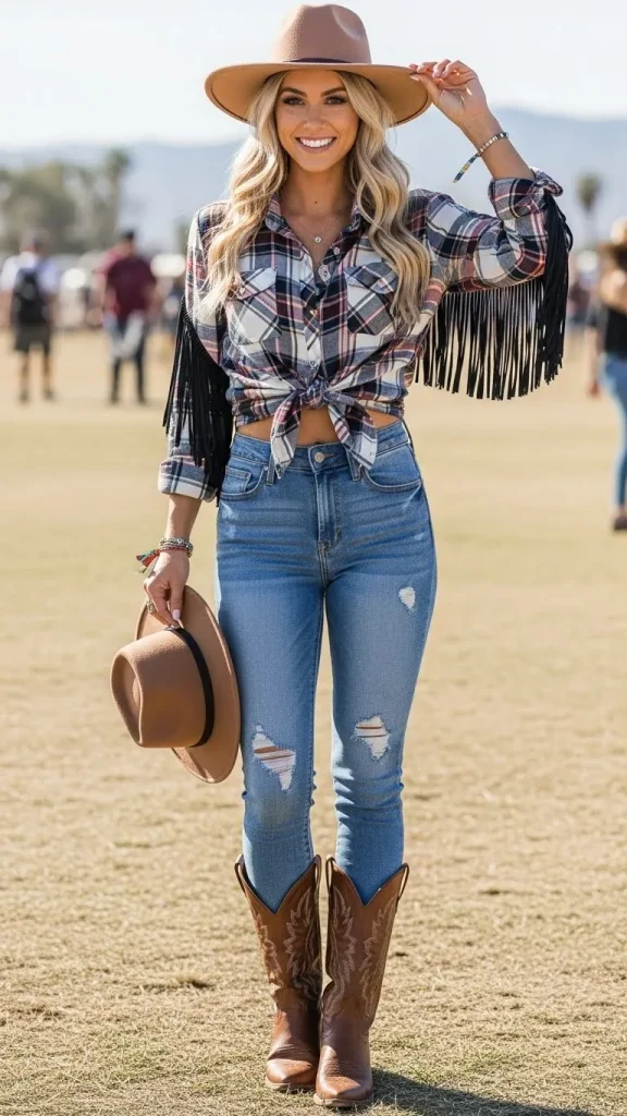 Plaid Shirt Tied at the Waist
