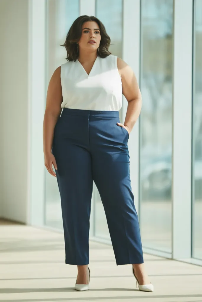 Plus Size Ankle Length Trousers with Sleeveless Shell Outfit