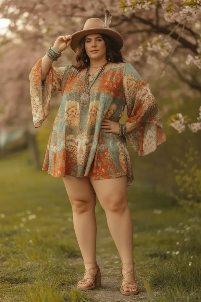 Plus Size Bell Sleeve Tunic Dress Hippie Spring Outfit