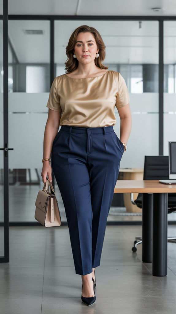 Plus Size Boatneck Top with Cigarette Pants Outfit