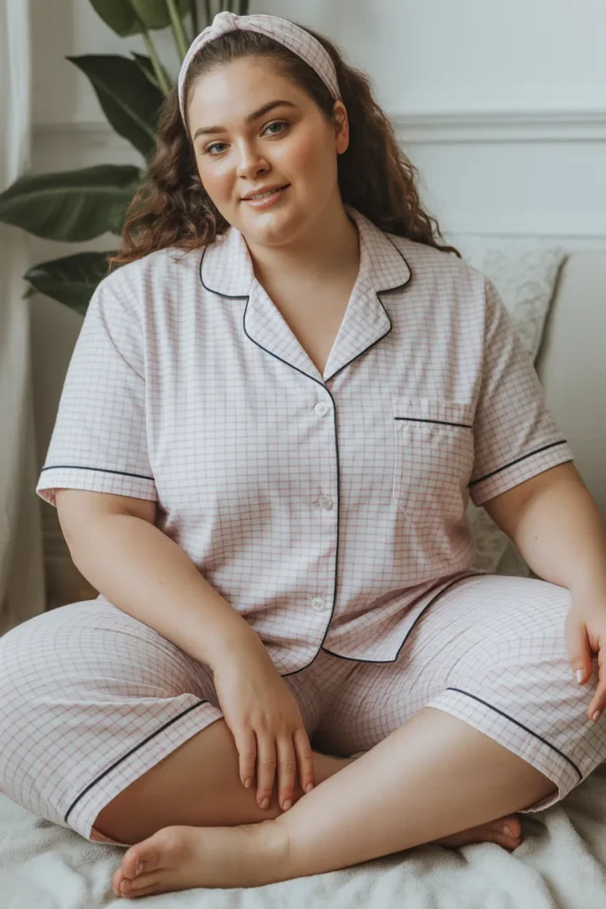 Plus Size Capri Pajama Pants Set with Headband