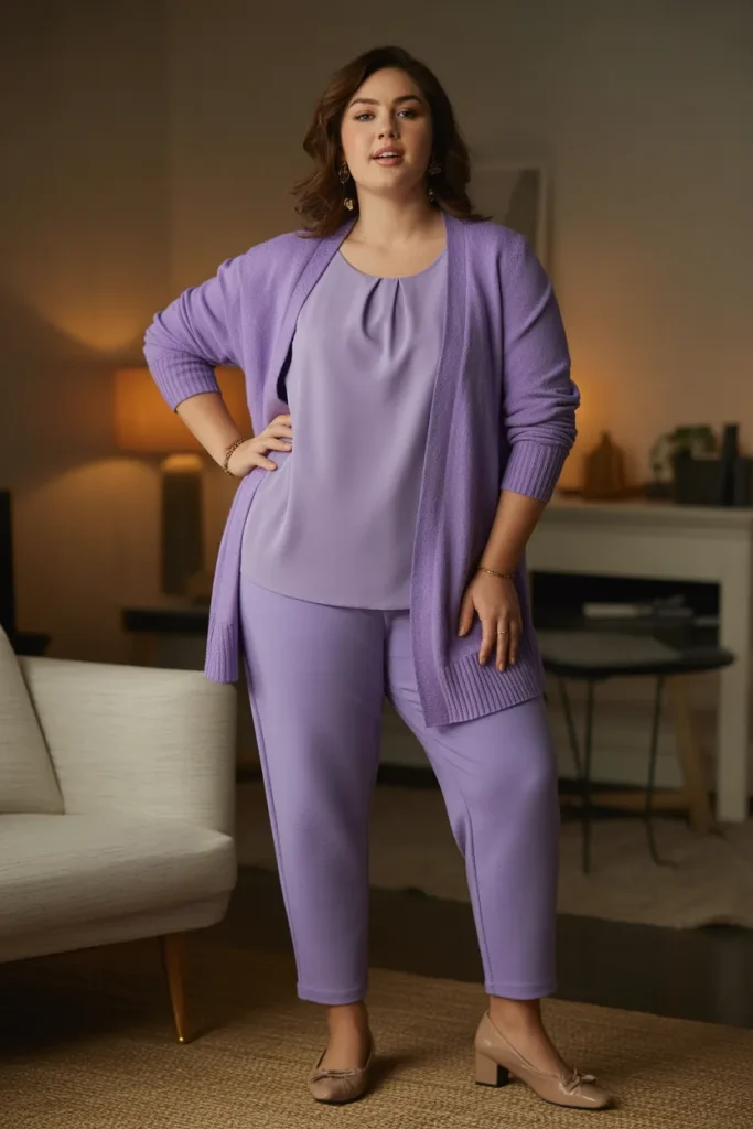 Plus Size Cardigan Set and Tapered Pants Outfit