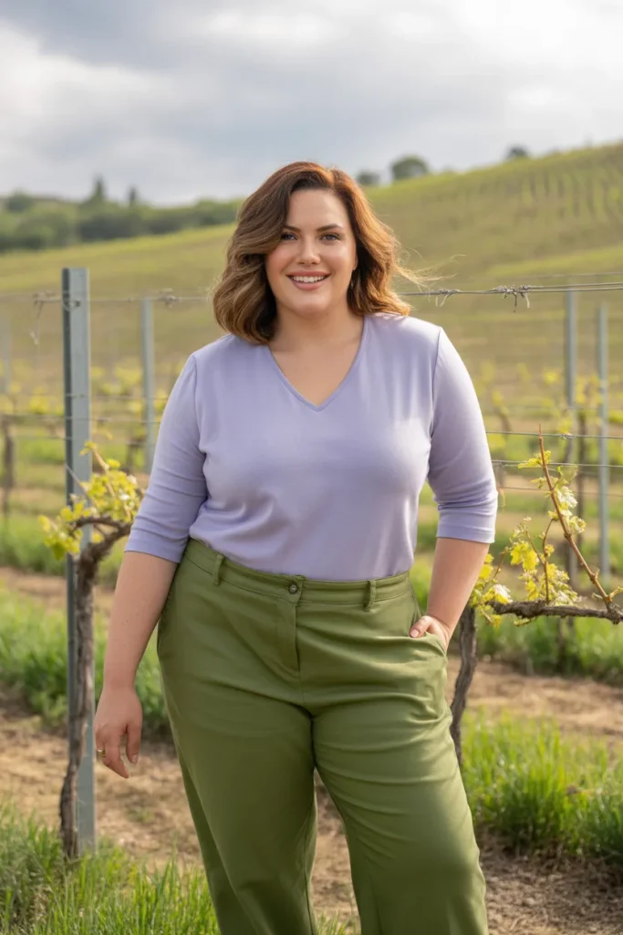 Plus Size Chinos with a V Neck Sleeve Top