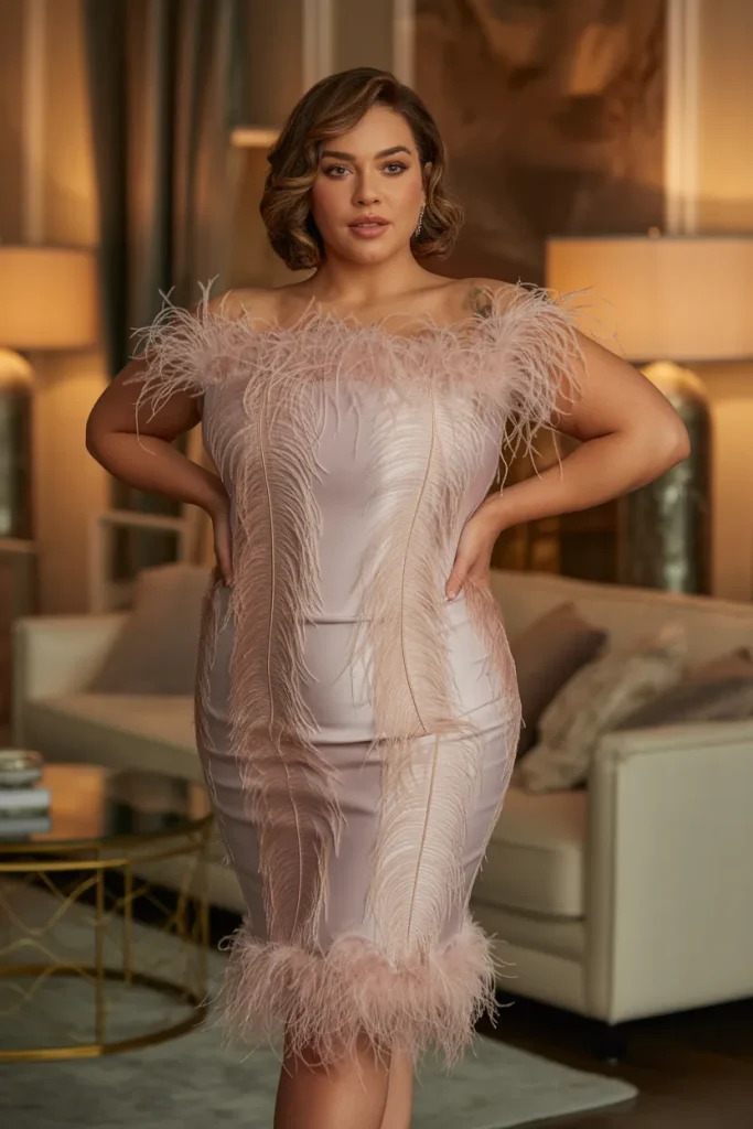 Plus Size Churchs Feather Bodycon Dress Set