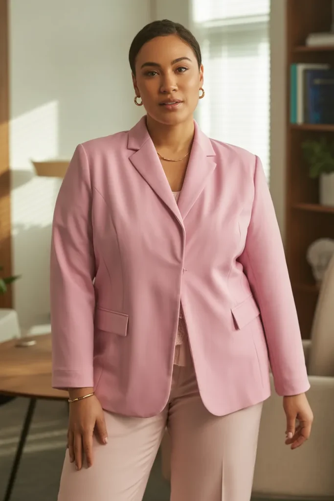 Plus Size Collarless Blazer and Chino Pants Outfit