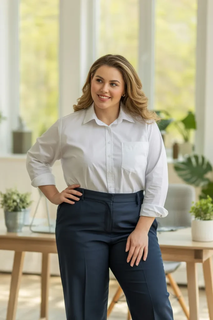 Plus Size Cropped Trousers with Button Down Shirt Outfit
