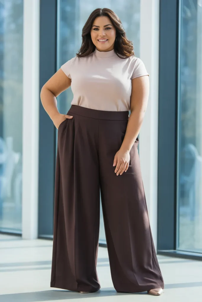 Plus Size Culotte Pants with Mock Neck Top Outfit