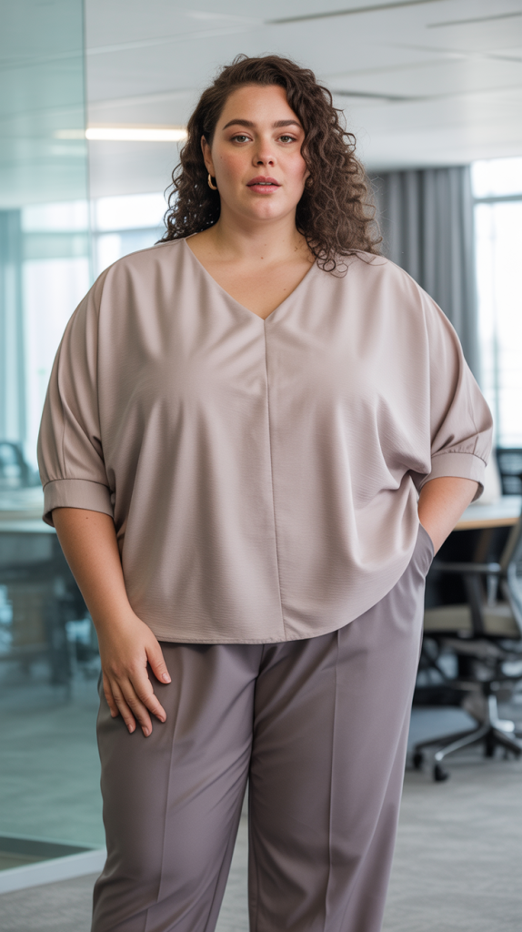 Plus Size Dolman Sleeve V Neck Popover Top