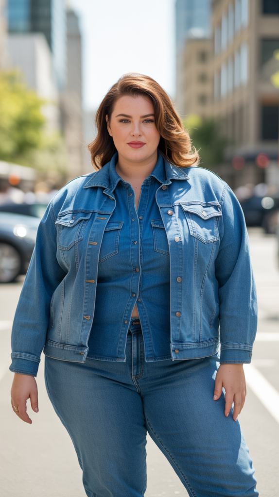 Plus Size Double Denim