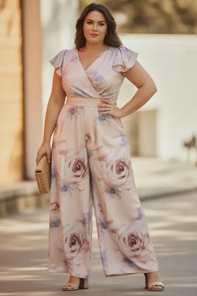 Plus Size Floral Palazzo Jumpsuit Spring Winery Outfit