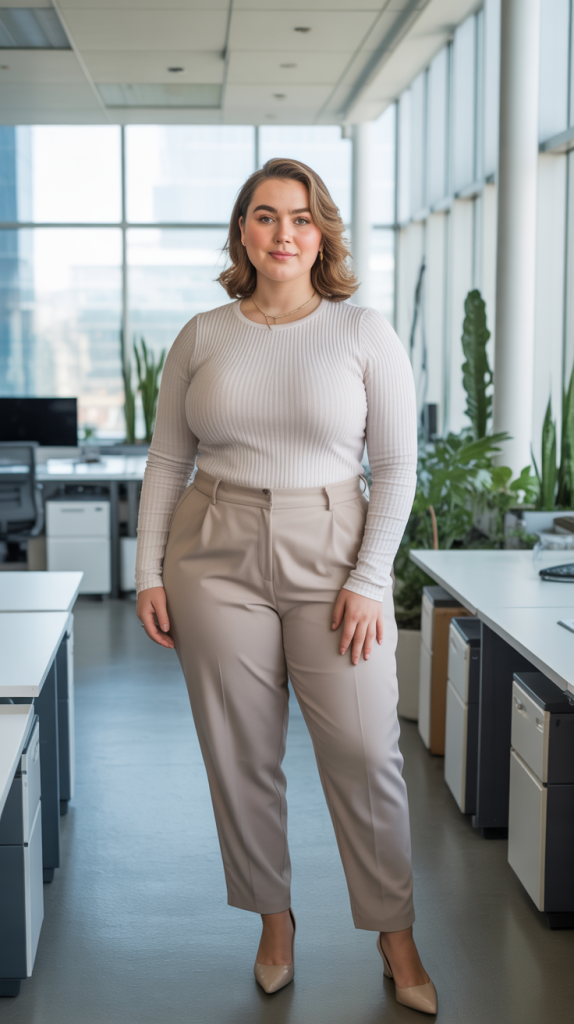 Plus Size Henley Top with Chinos Outfit