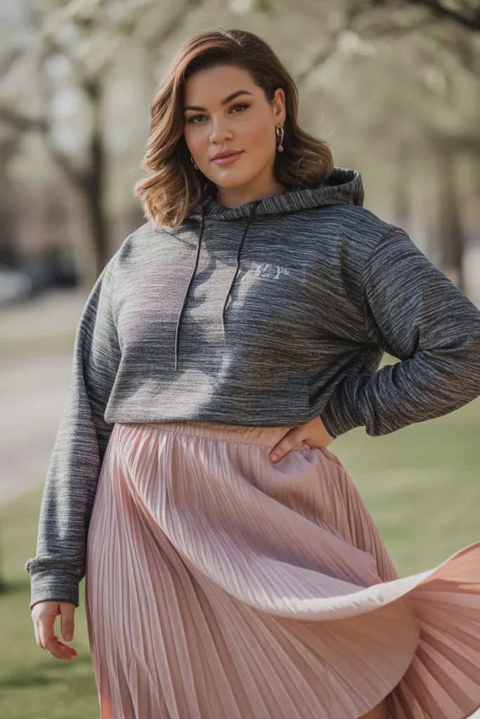 Plus Size Hoodie with Midi Skirt Outfit