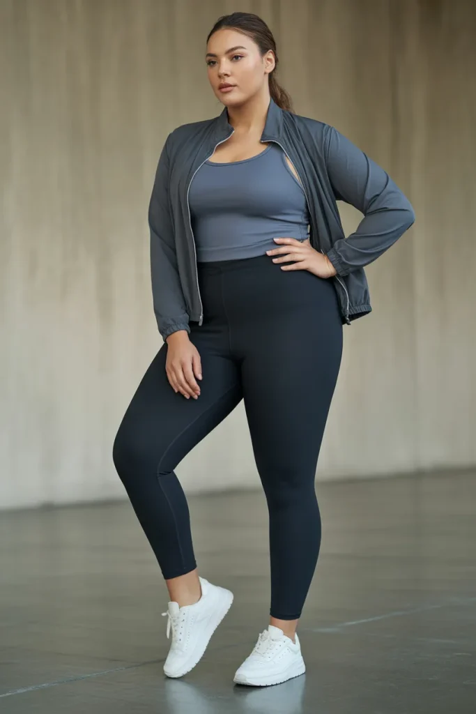 Plus Size Leggings and Lightweight Zip-Up Jacket