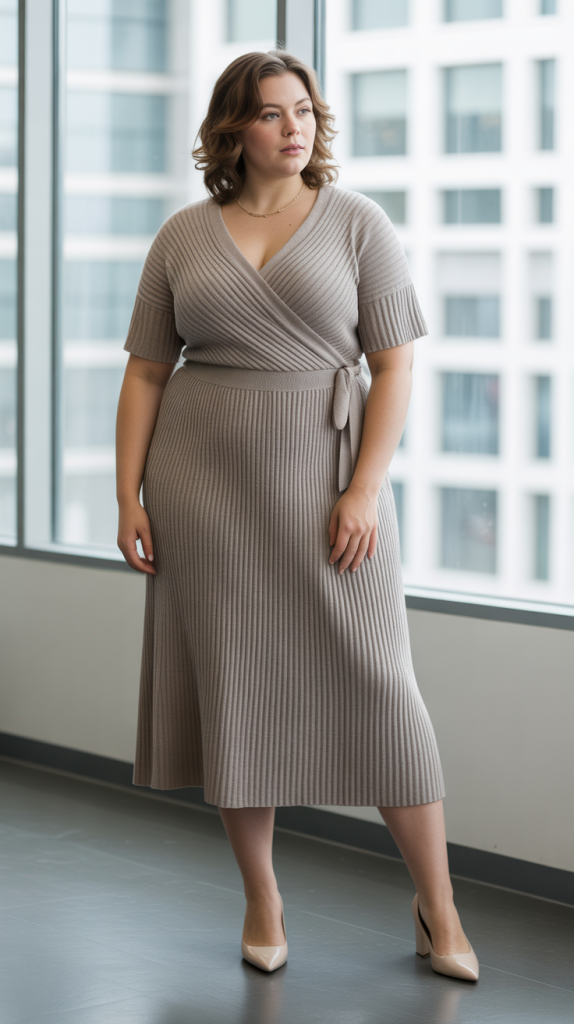 Plus Size Lena Knit Wrap Midi Dress