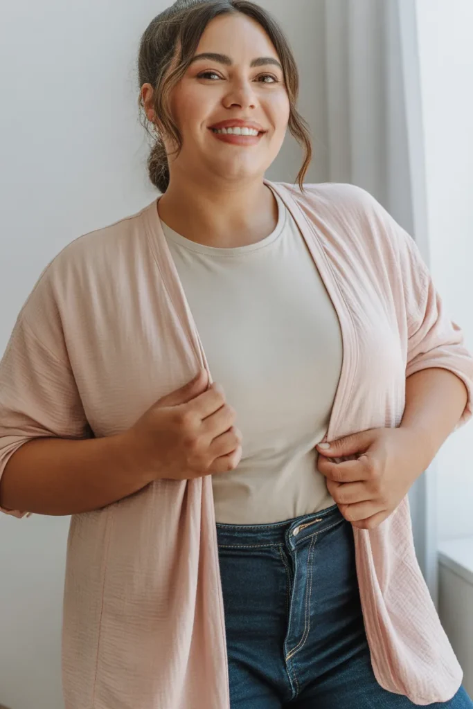 Plus Size Lightweight Cardigan with High Rise Jeans