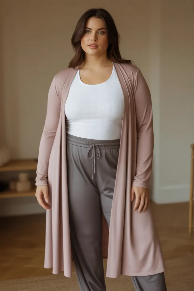 Plus Size Longline Cardigan with Slim Joggers Outfit