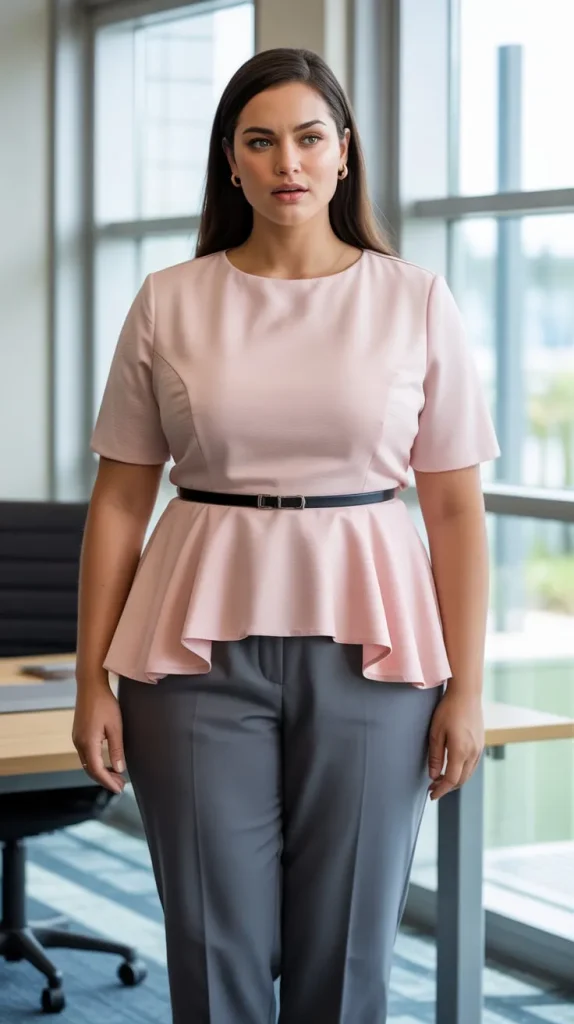 Plus Size Peplum Top with Dress Pants Outfit