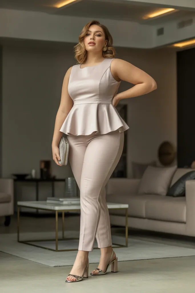 Plus Size Peplum Top with Slim Pants Outfit