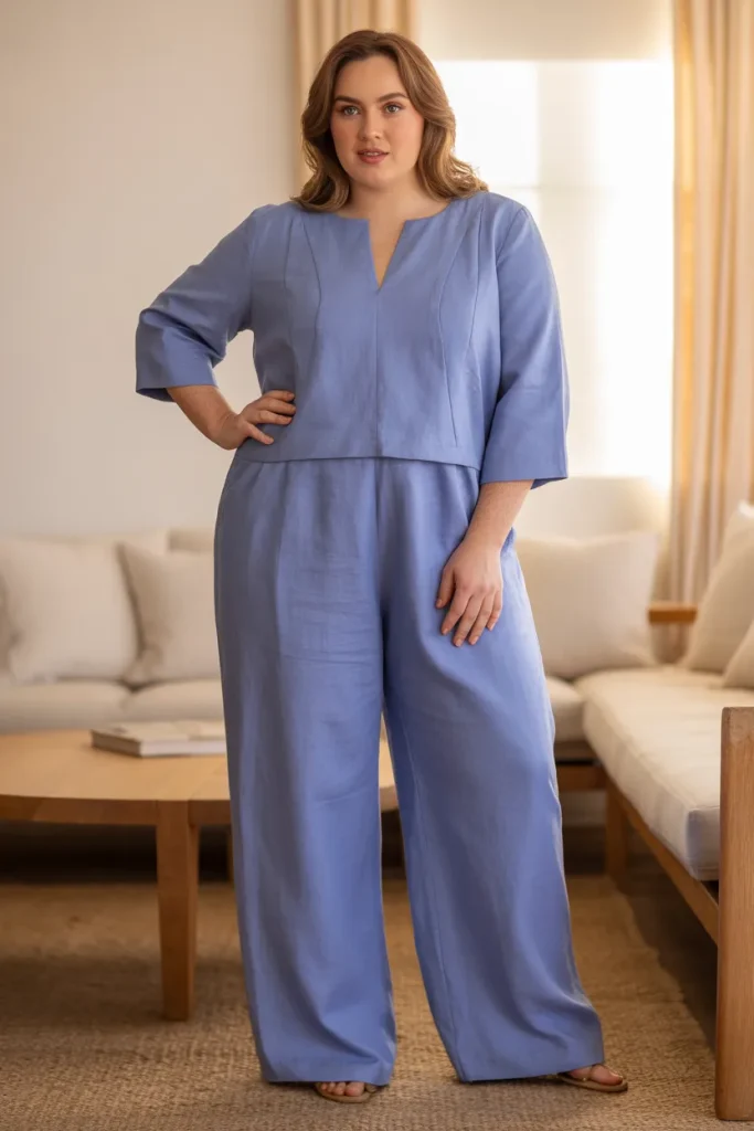 Plus Size Periwinkle Blue Linen Blend Jumpsuit Outfit
