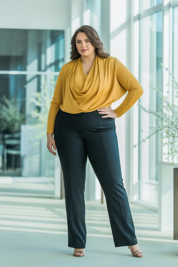 Plus Size Ponte Pants with Draped Top Outfit