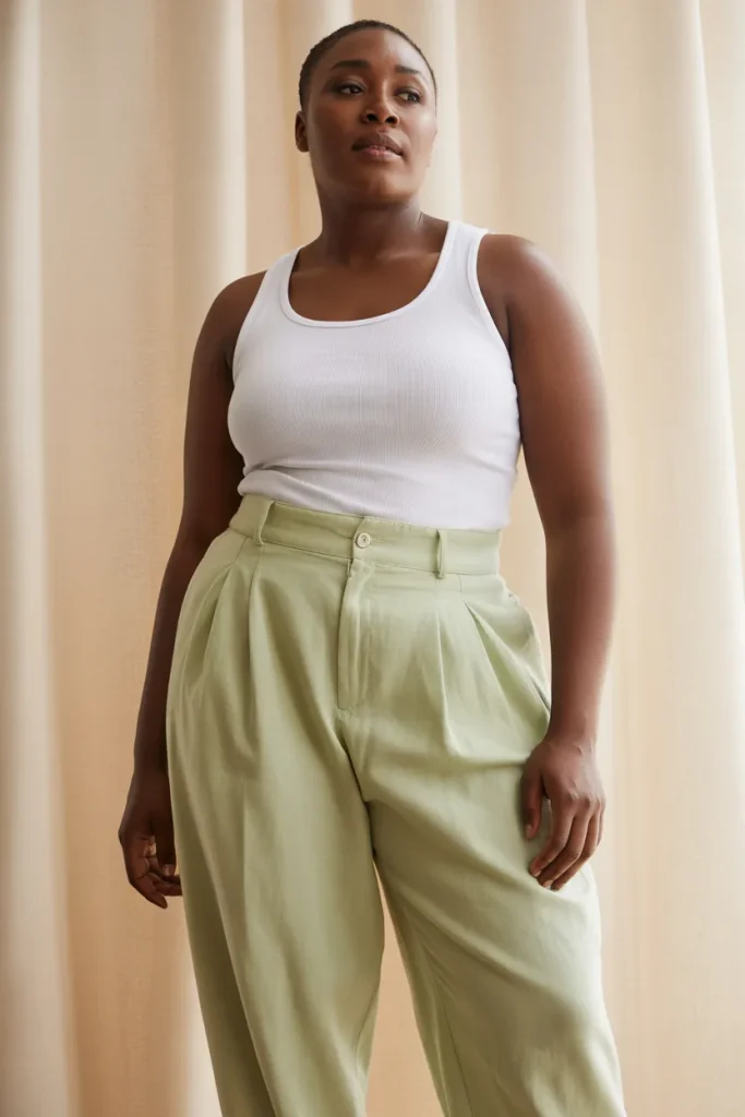 Plus Size Relaxed Linen Trousers With Tucked Tank Outfit