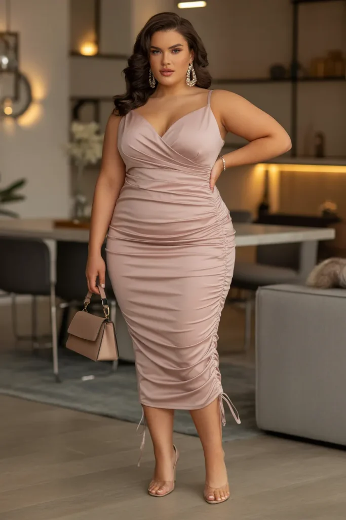 Plus Size Ruched Side Midi Dress Outfit