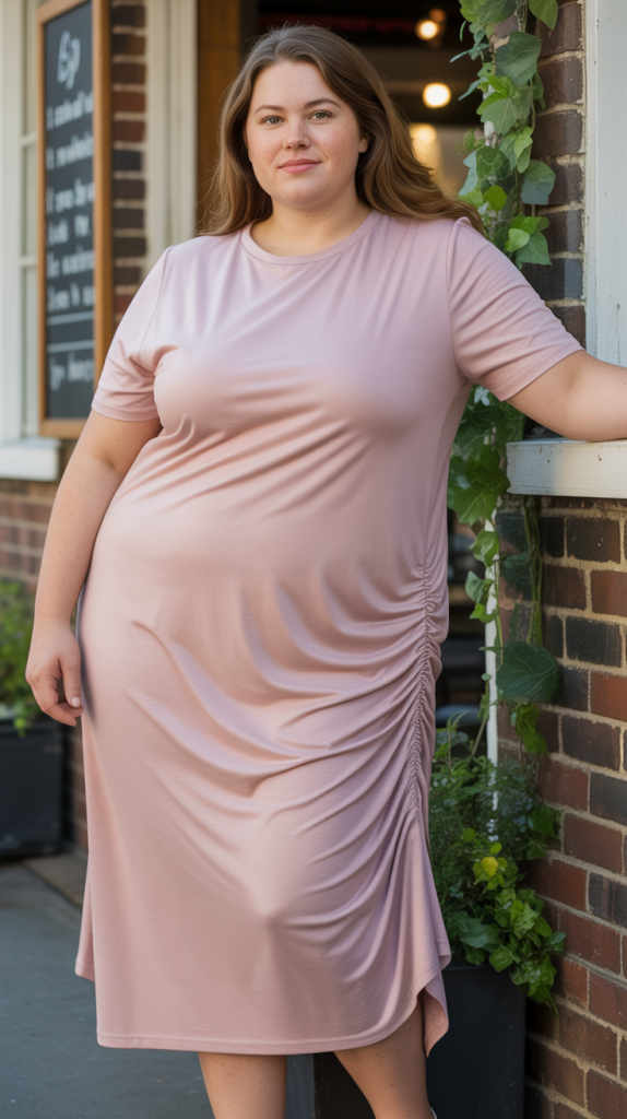 Plus Size Ruched Side T Shirt Dress Outfit