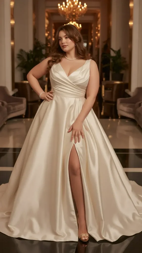 Plus Size Satin Wedding Dress Sentea with Front Slit