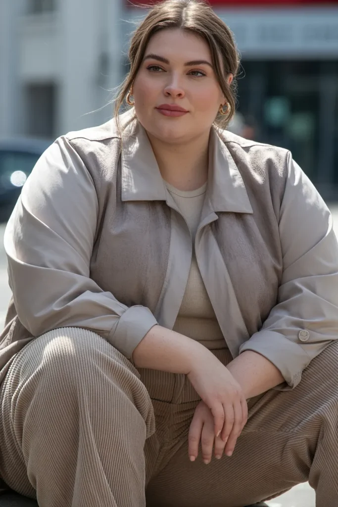 Plus Size Shacket with Straight Leg Corduroys Outfit