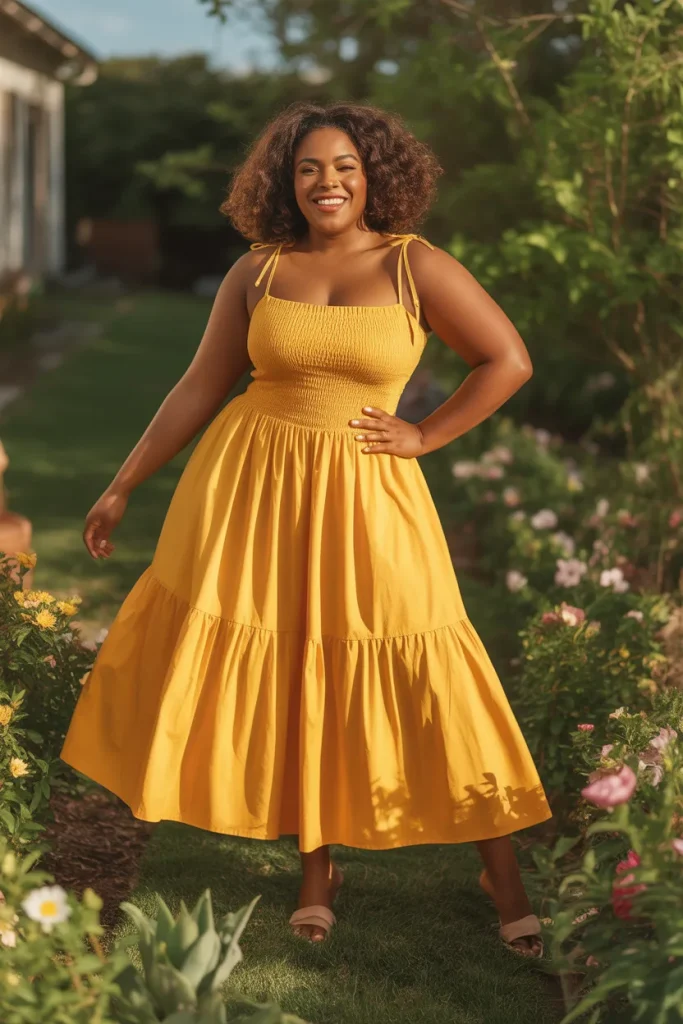 Plus Size Smocked Waist Midi Sundress Outfit