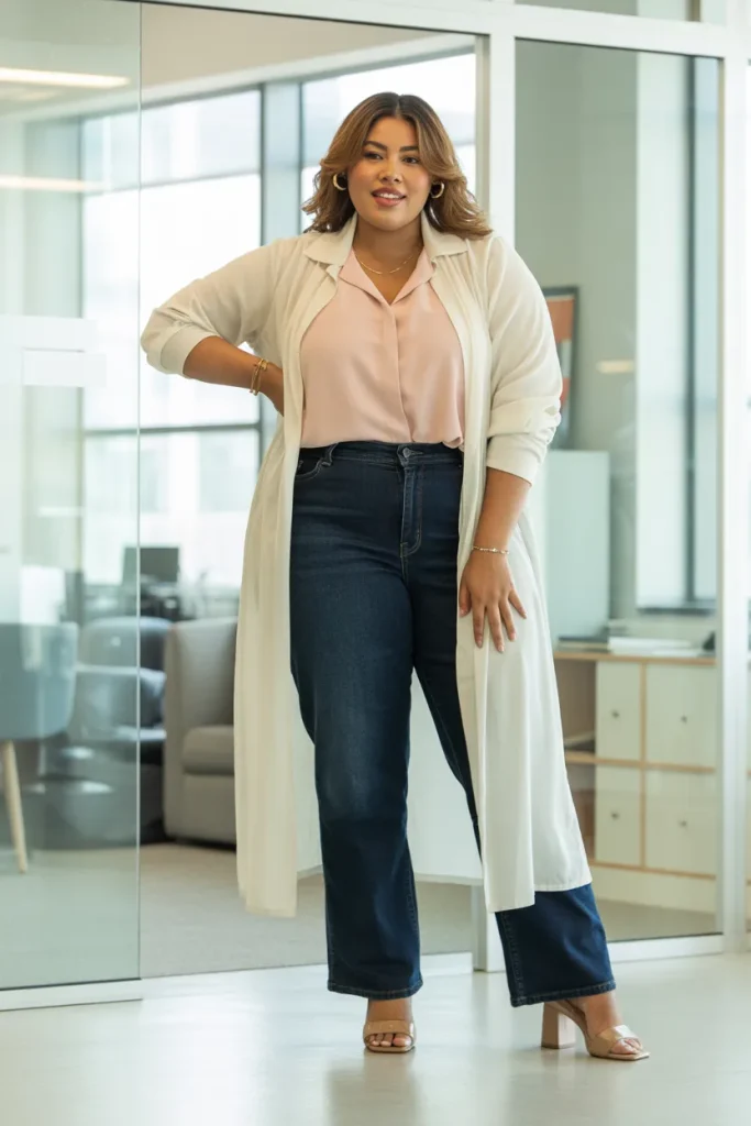 Plus Size Straight Leg Jeans with Longline Cardigan Outfit