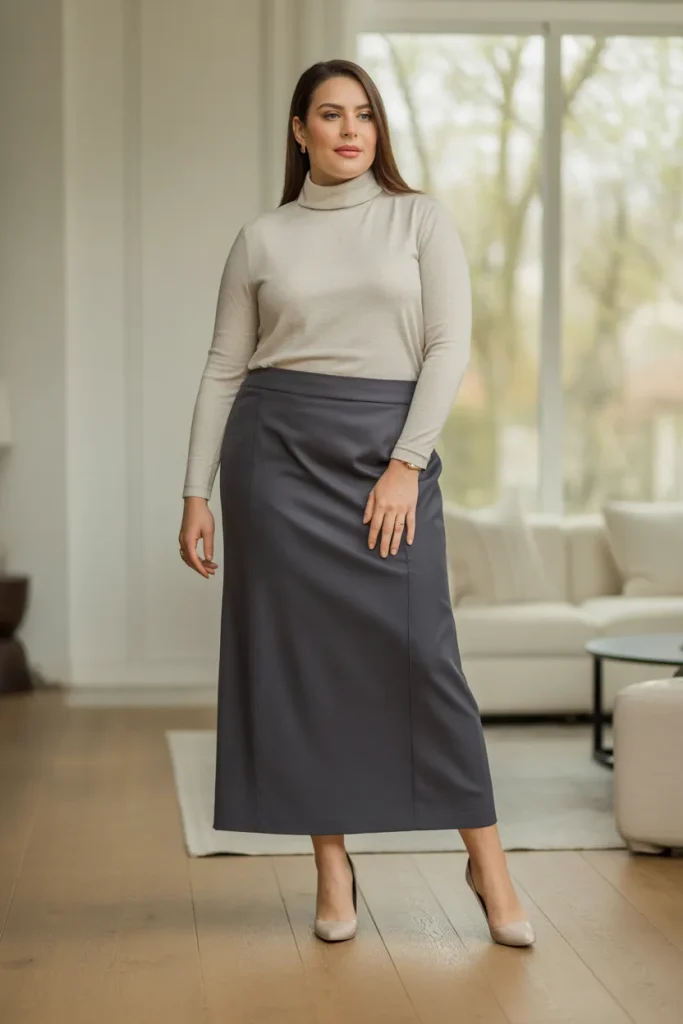 Plus Size Straight Skirt with Turtleneck Outfit