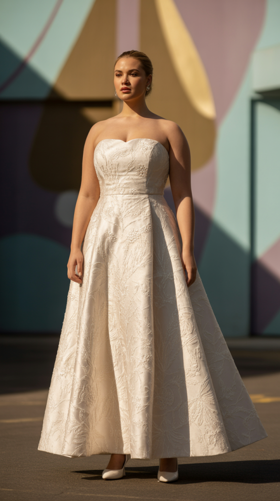 Plus Size Strapless Jacquard A Line Wedding Dress