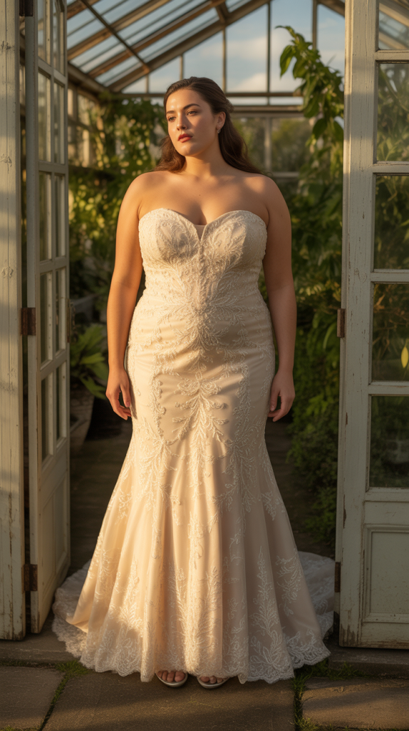 Plus Size Strapless Mermaid Wedding Dress