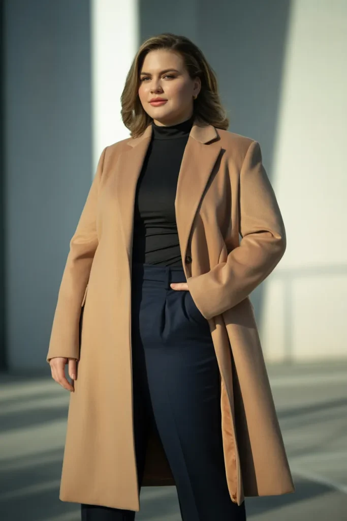 Plus Size Structured Coat with Tapered Trousers Outfit