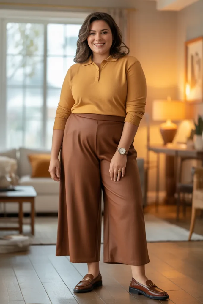 Plus Size Sweater Polo and Culottes Outfit