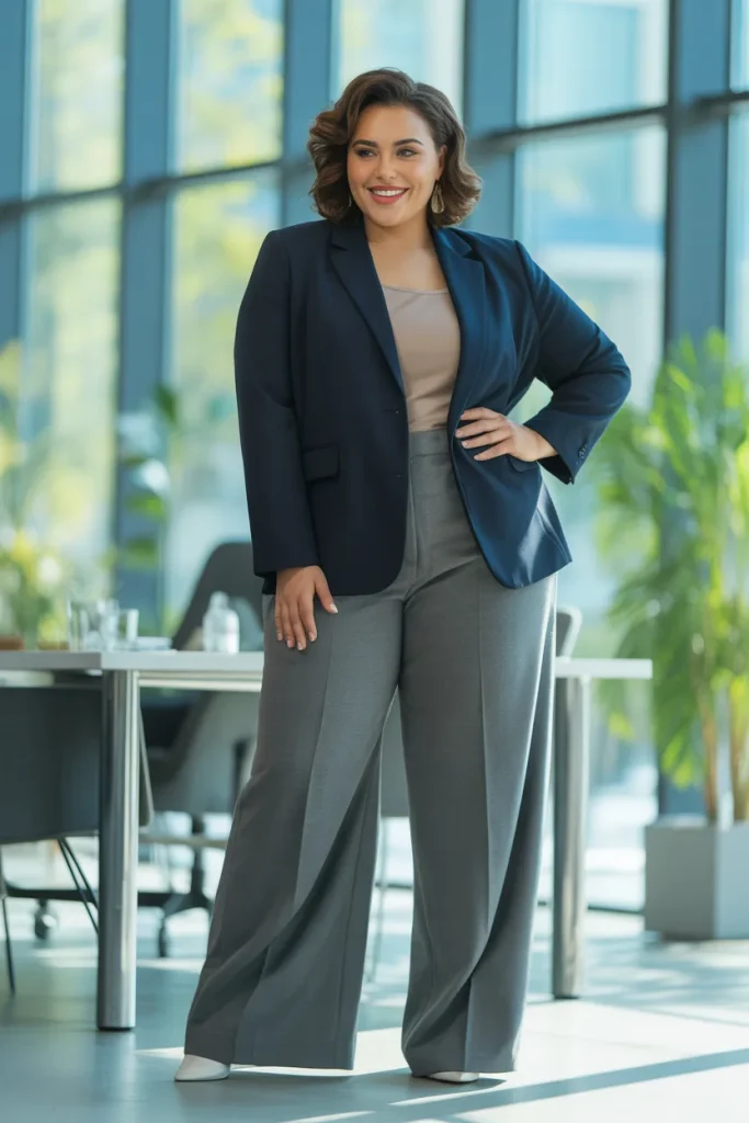 Plus Size Tailored Wide Leg Trouser with Structured Blazer Outfit