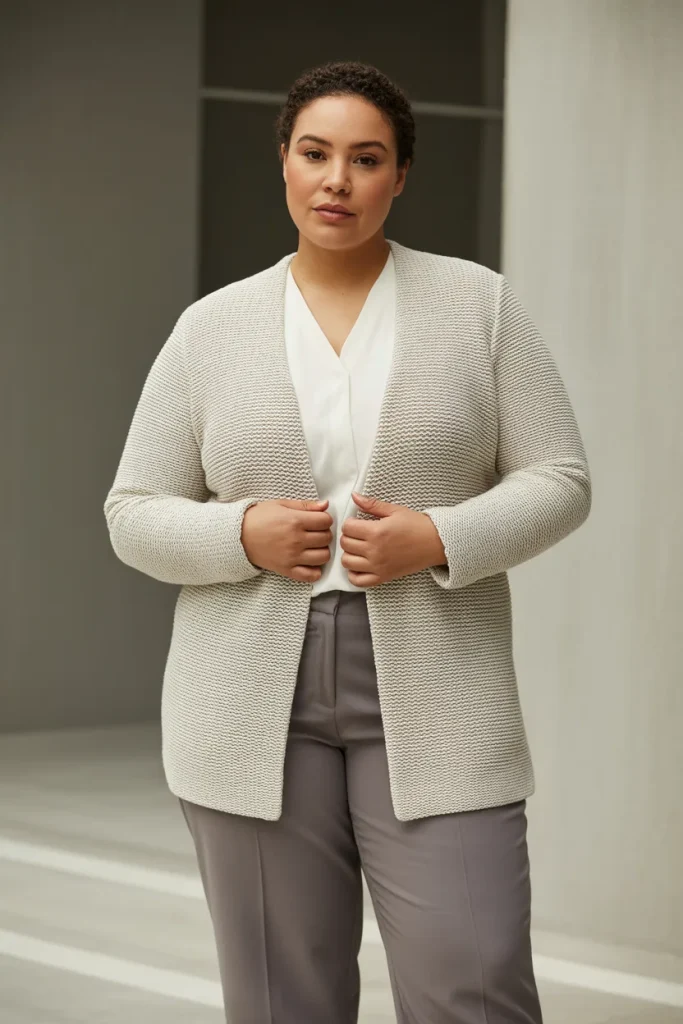 Plus Size Textured Long Sleeve Cardigan Jacket