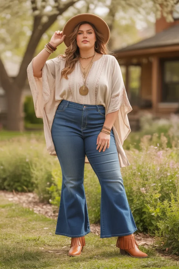 Plus Size Tunic with High Waisted Flared Jeans